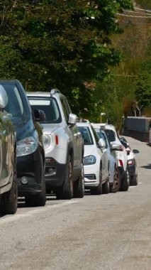 Otomobil ve Sahne Yeşilliği Olan Avrupa Köy Caddesi