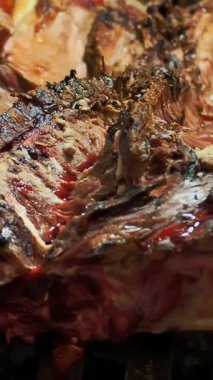 - Et. Sokak yemeği. Yakın plan. Izgara et. Taze pişmiş taze domuz leşi, bir tükürükte kızartılmış. ateşte et pişirmek. Barbekü. Yemek festivali. Açık hava yemekleri. Adil. Şaşlık. Kızarmış kaburga.