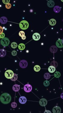 Dijital, motion grafik video animasyon uçan soyut sosyal ağ, online topluluk, afiş, Yahoo simgeleri. Yahoo arama motoru insanlar arasında popülerlik büyüyen kavramı