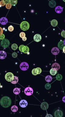 Dijital, motion grafik video animasyon ağ soyut kullanıcılar, online topluluk, uçan afiş, App Store simgeler. App Store - artan popülaritesi kavramı uygulama saklamak insanlar arasında.