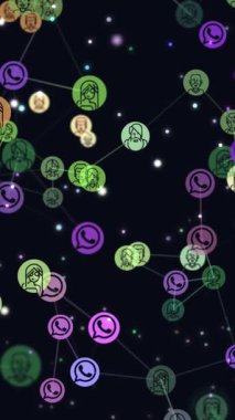 Dijital grafik video animasyon ağ soyut kullanıcılar, online topluluk, uçan afiş, telgraf simgeler. Telgraf platformlar arası messenger insanlar arasında popülerlik büyüyen kavramı.