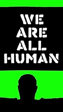 Animasyon. Protestocuların siyah siluetinde posterler, kafasının üstünde pankartlar, sloganla... Hepimiz insanız. Yeşil arka plan. ABD ve Avrupa 'da siyahların hak ve özgürlüklerini destekleme eylemi.
