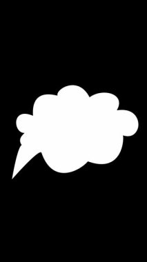 Animasyon. Siyah arkaplanda yazı yazmak için alanı olan boş beyaz konuşma balonu. Hayal gücü, fikir ve başlangıç konsepti. çizgi film ve çizgi roman