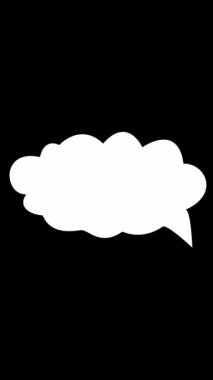 Animasyon. Siyah arkaplanda yazı yazmak için alanı olan boş beyaz konuşma balonu. Hayal gücü, fikir ve başlangıç konsepti. çizgi film ve çizgi roman