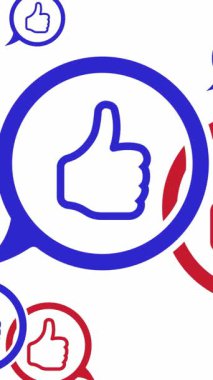 Animasyon. Mavi ve kırmızı konuşma baloncukları beyaz arka planda görünür..