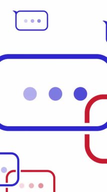 Animasyon. Beyaz arkaplanda mavi ve kırmızı dikdörtgen konuşma baloncukları görünmektedir..