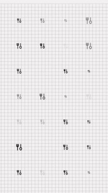 Çatal kaşık, çatal bıçak, animasyon döngüsü. Kusursuz bir arka plan. Küçük kaşıklar ve çatallar ızgarada yavaşça yanıp sönüyor. beyaz arkaplan.