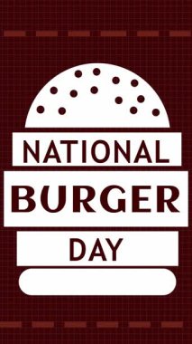 Animasyon. Çizilmiş sandviç, hamburger ikonu. Kahverengi arka planda, çerçevelenmiş, ulusal hamburger gününün sembolü