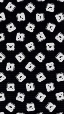 Sandviç ikonu, animasyon döngüsü. Kusursuz bir arka plan. Küçük sandviç simgeleri siyah arkaplanda yavaşça döner. Ulusal hamburger günü. Fast food konsepti.