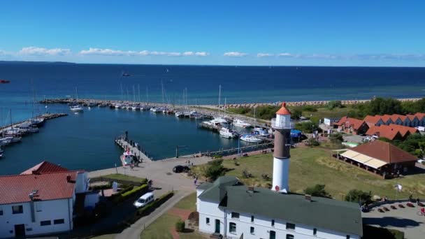 Fly Push Drone Lighthouse Island Poel Germany Día Verano Agosto — Vídeos de Stock