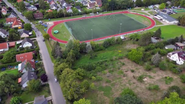 Panorama Panorama General Drone Soccer Feeld Game Brieselang Brandenburg Germany — Vídeos de Stock