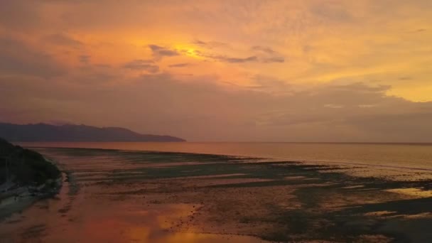 Panorama Overview Drone Orange Golden Hour Sunset Island Gili Trawangan — Stock Video