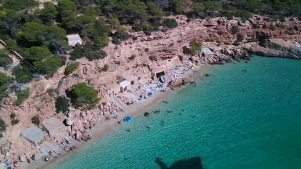 Ptaków Widok Dron Ibiza Cala Salada Saladeta Plaży Lecie 2022 — Wideo stockowe