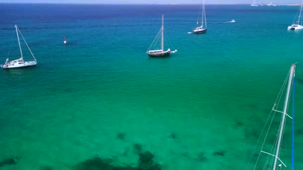 Overflight Flyover Drone Footage Dream Beach Formentera Ibiza Summer 2022 — Stock Video