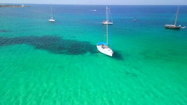 Tripé Estático Pairando Drone Praia Dos Sonhos Formentera Ibiza Verão — Vídeo de Stock