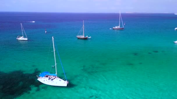 Panorama Orbit Drone Dream Beach Formentera Ibiza Summer 2022 Cinematic — Stock Video