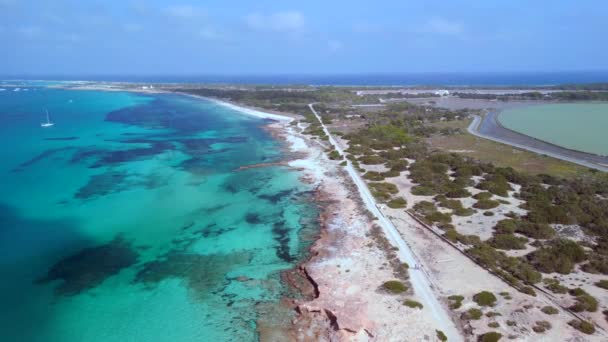 Панорамный Обзор Беспилотника Пляжа Мечты Formentera Ibiza Летом 2022 Года — стоковое видео