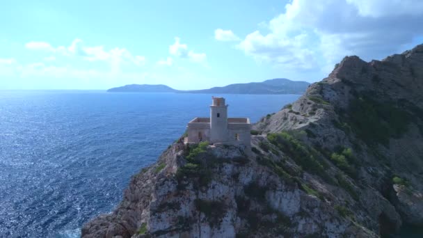 Flyg Skjuta Drönare Ibiza Faro Punta Grossa Sommaren 2022 Filmatisk — Stockvideo