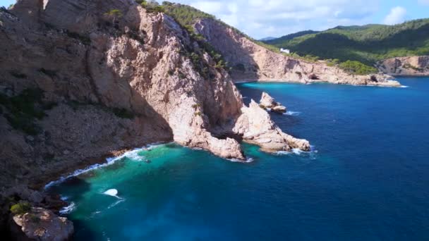 Широкий Огляд Орбіти Дрона Ibiza Faro Punta Grossa Влітку 2022 — стокове відео