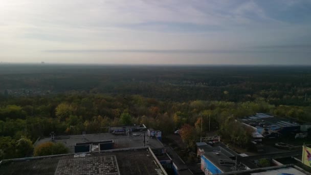 Latać Odwróconym Dronem Jesiennym Lesie Wschodzie Słońca Diabły Góry Lesie — Wideo stockowe