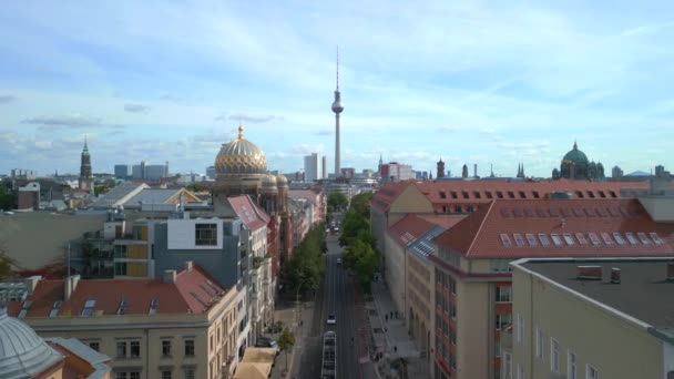 Trek Drone Van Synagoge Berlijn Stad Oranienburger Straat Zomer 2022 — Stockvideo