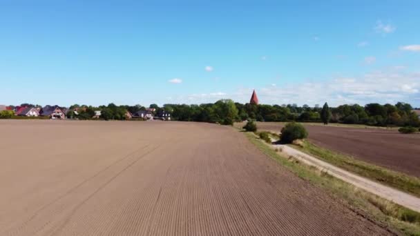 Panorama Επισκόπηση Drone Farmer Acker Path Field Island Poel Γερμανία — Αρχείο Βίντεο