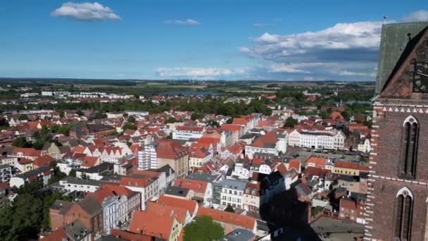 Boom Slide Right Drone Wismar City Germany Summer Day August — Vídeos de Stock