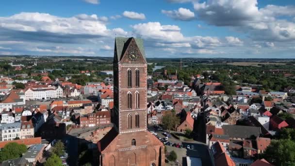 Wide Orbit Overview Drone Wismar City Germany Summer Day August — Vídeo de stock