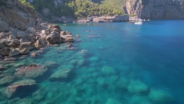 pull in drone bay cliff edge at daytime summer 2022. High quality 4k Cinematic footage