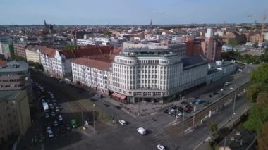 panorama overview drone at berlin soho house, summer day 2022. High quality 4k Cinematic footage