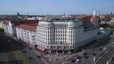 panorama overview drone at berlin soho house, summer day 2022. High quality 4k Cinematic footage