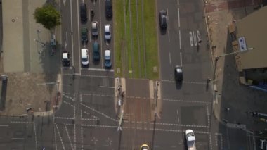 vertical birds eye view drone at berlin soho house, summer day 2022. High quality 4k Cinematic footage