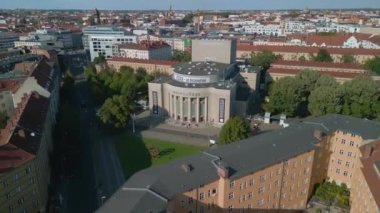 drone shot footage from above berlin Volksbuehne Rosa Luxemburg place summer day 2022. high quality 4k Cinematic footage