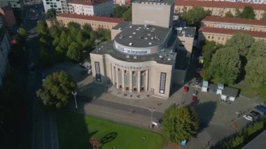 panorama orbit drone berlin Volksbuehne Rosa Luxemburg place summer day 2022. high quality 4k Cinematic footage