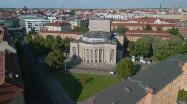 panorama orbit drone berlin Volksbuehne Rosa Luxemburg place summer day 2022. high quality 4k Cinematic footage