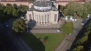 panorama overview drone berlin Volksbuehne Rosa Luxemburg place summer day 2022. high quality 4k Cinematic footage