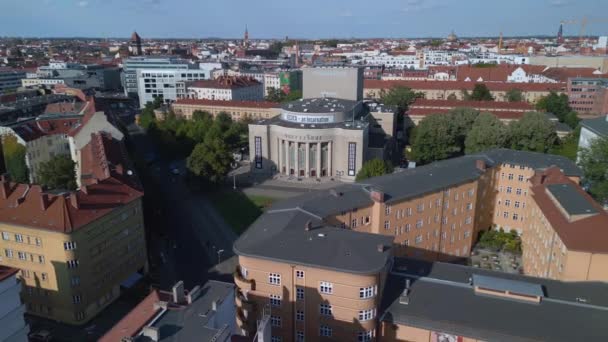 Panorama Overview Drone Berlin Volksbuehne Rosa Luxemburg Place Summer Day — Stock video