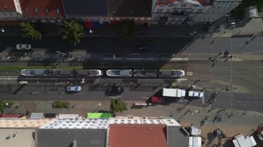 vertical birds eye view drone berlin Weissensee city, summer day 2022. High Quality 4k Cinematic footage