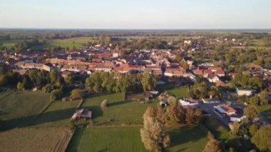 panorama overview drone brandenburg in kremmen Oberhavel at golden houre 2022. 4k marnitz Cinematic