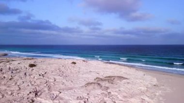 panorama overview drone beach formentera island ibiza spain, fall 2022. High Quality 4k Cinematic footage