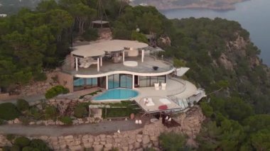 panorama overview drone villa on island ibiza es vedra autumn 2022. High Quality 4k Cinematic footage