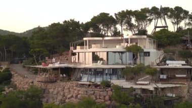 panorama overview drone villa on island ibiza es vedra autumn 2022. High Quality 4k Cinematic footage