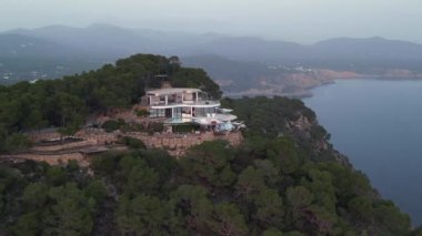 panorama overview drone villa on island ibiza es vedra autumn 2022. High Quality 4k Cinematic footage