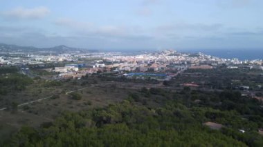 pull in drone ibiza playa den bossa, autumn 2022. High Quality 4k Cinematic footage