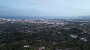 rotation to right drone ibiza playa den bossa, autumn 2022. High Quality 4k Cinematic footage