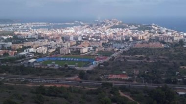 panorama overview drone ibiza playa den bossa, autumn 2022. High Quality 4k Cinematic footage