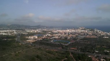 tilt down drone ibiza playa den bossa, autumn 2022. High Quality 4k Cinematic footage