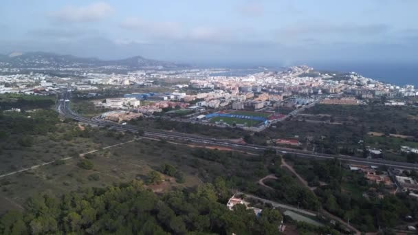Wide Orbit Overview Drone Ibiza Playa Den Bossa Autumn 2022 — Stock Video