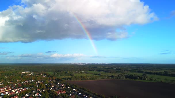 Panorama Overview Drone Rainbow Blue Sky Big Cloud Brandenburg Germany — Stock videók
