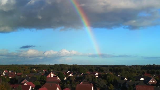 Panorama Overview Drone Rainbow Blue Sky Big Cloud Brandenburg Germany — Stockvideo
